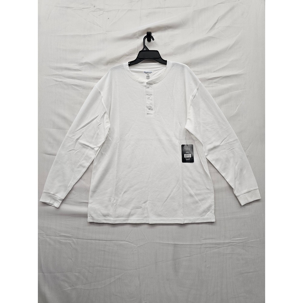 Blue Ice Mens Henley Shirt White Cotton Blend Casual‎ Size 2XL